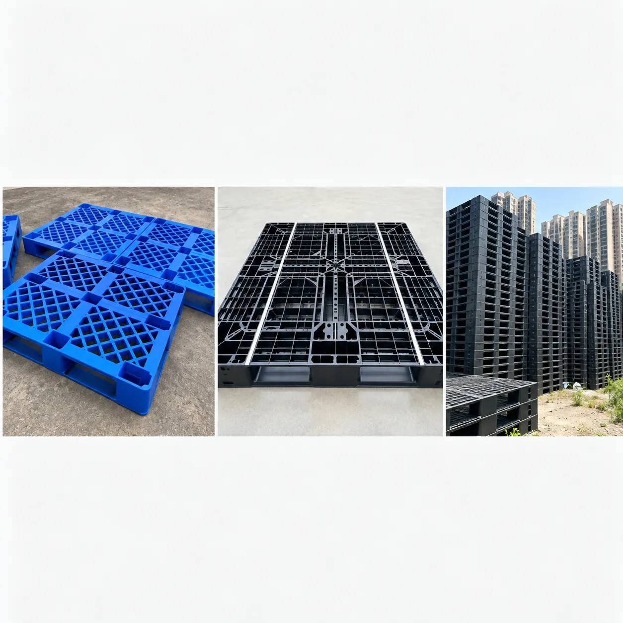 Pallet plastik biru dan hitam
